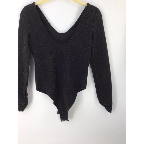 Zara Metall Bodysuit Top Black Shimmery Sparkly Long Sleeve Size Small - Picture 9 of 12